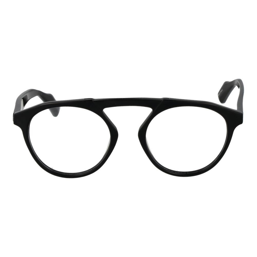 Yohji Yamamoto Black Men Glasses Frame aviator style, full-rim plastic frame with demo lenses, includes branded soft case, size 50-20-145.