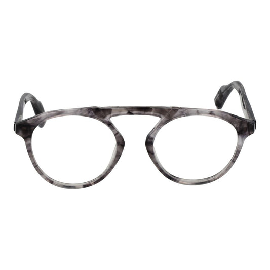 Yohji Yamamoto Gray Men Glasses Frame, Grey full-rim aviator style with plastic lenses, size 50-20-145, includes branded soft case.
