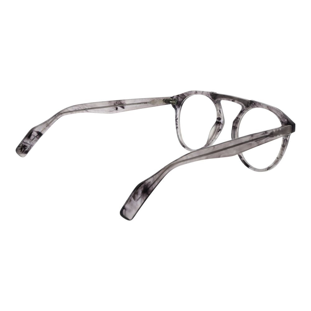 Side view of Yohji Yamamoto Gray Men Glasses Frame in full-rim aviator style with plastic construction and grey color.