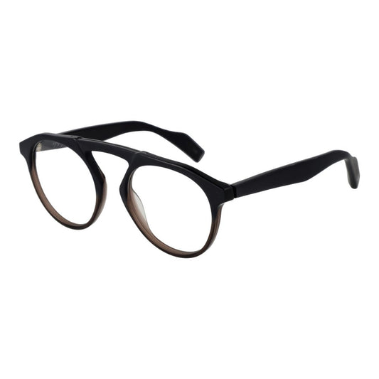 Yohji Yamamoto Black Men Glasses Frame, aviator style, full-rim black plastic with demo lenses, includes branded soft case, size 50-20-145.
