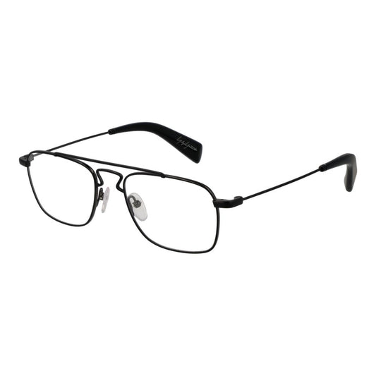 Yohji Yamamoto Black Men Glasses Frame in full-rim aviator style with metal construction and demo lenses. Size 51-18-145.