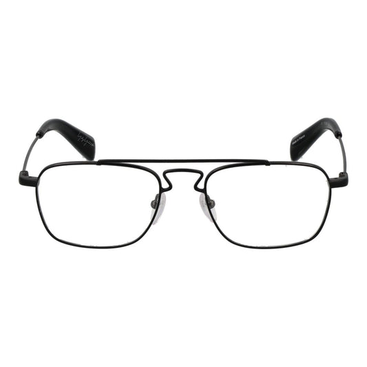 Yohji Yamamoto Black Men Glasses Frame in full-rim aviator style with black metal frame and demo lenses.