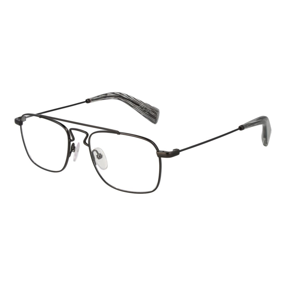 Yohji Yamamoto Gray Men Glasses Frame, gunmetal color, rectangle style, metal frame, plastic lenses, full-rim design.
