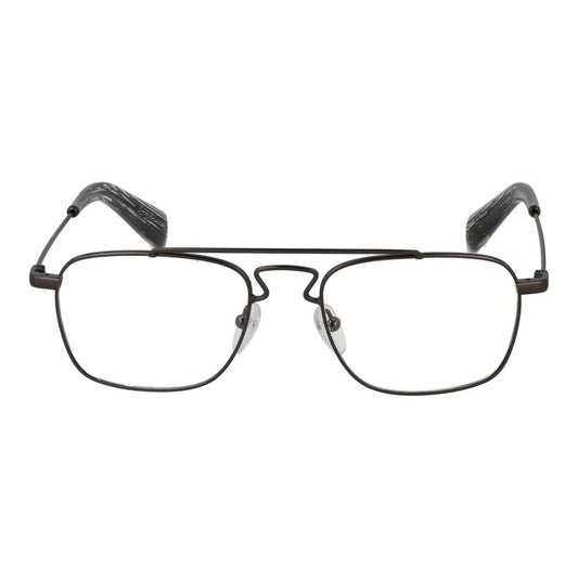 Yohji Yamamoto Gray Men Glasses Frame in gunmetal metal, full-rim rectangle style with demo plastic lenses, size 51-18-145.
