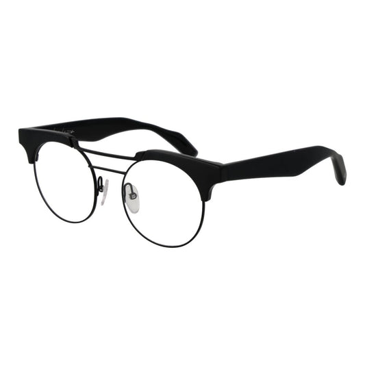 Yohji Yamamoto Black Women Glasses Frame, round plastic full-rim design with demo lenses, 49-19-148 size, shipped with branded soft case.