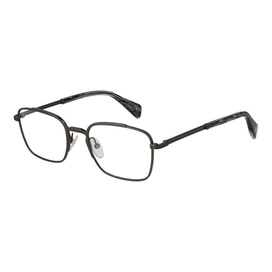 Yohji Yamamoto Gray Men Glasses Frame in full-rim gunmetal with rectangular style, demo lenses, and metal material.