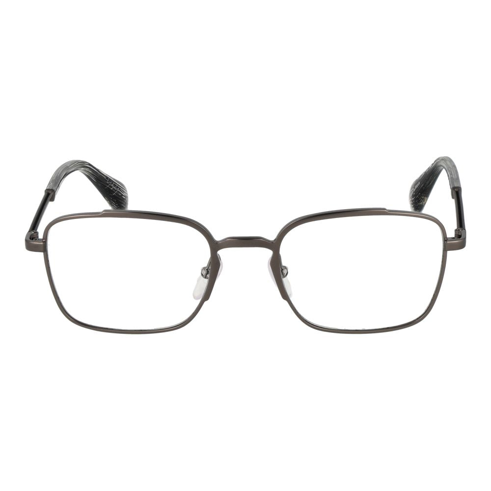 Yohji Yamamoto Gray Men Glasses Frame in gunmetal, full-rim, metal frame, rectangle style, size 51-20-145, demo lenses included.