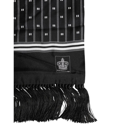 Dolce & Gabbana Black Silk Printed Fringes Men Foulard Scarf