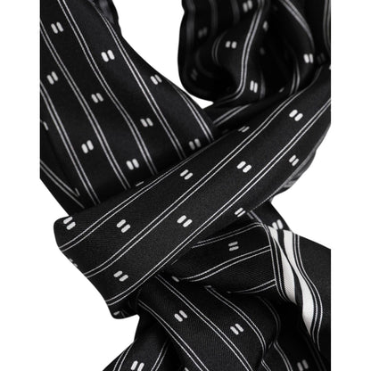 Dolce & Gabbana Black Silk Printed Fringes Men Foulard Scarf