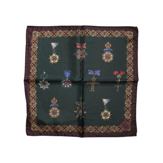 Dolce & Gabbana Green Medals Silk Square Foulard Scarf