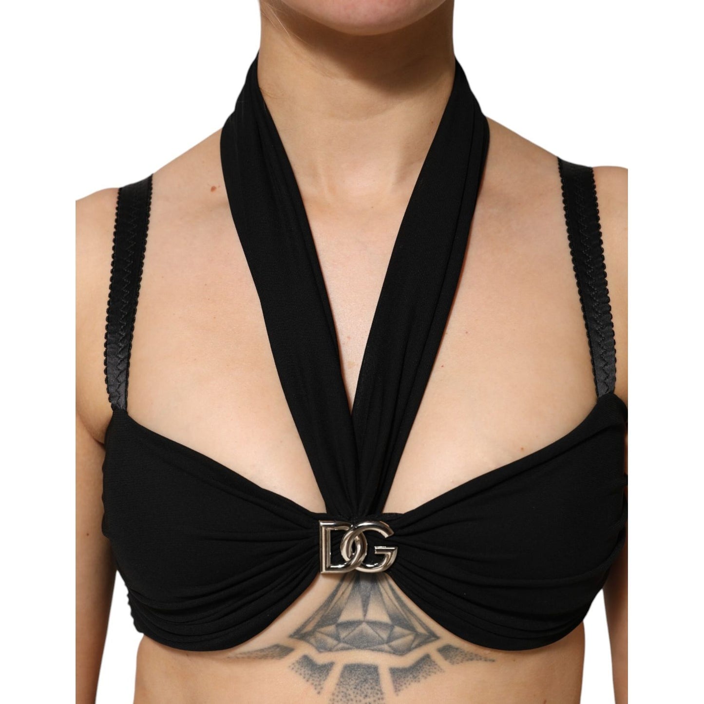 Dolce & Gabbana Black Cropped Viscose Halter Bustier Top