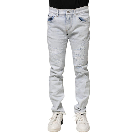 Dolce & Gabbana Light Blue Tattered Skinny Denim Jeans