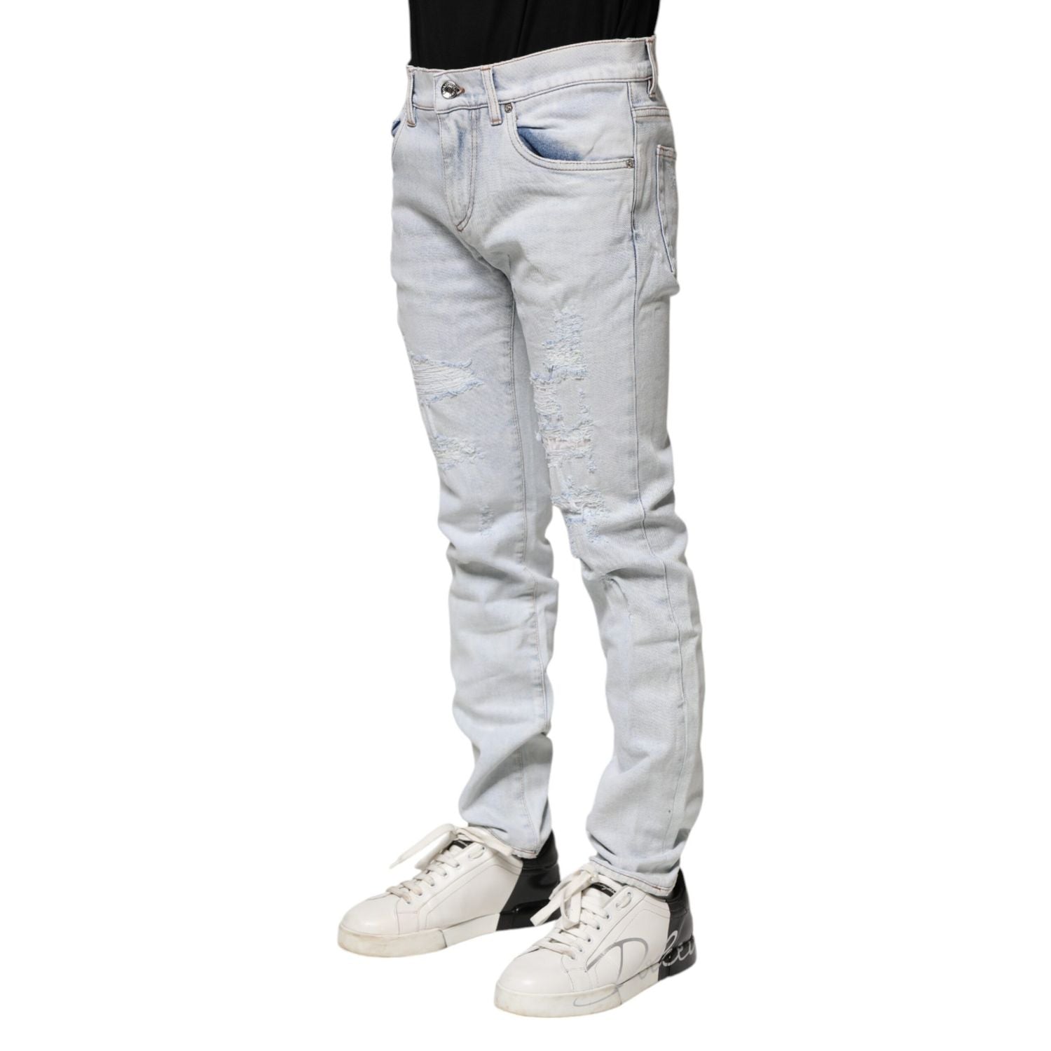 Dolce & Gabbana Light Blue Tattered Skinny Denim Jeans