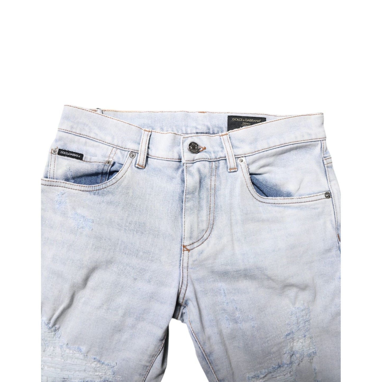 Dolce & Gabbana Light Blue Tattered Skinny Denim Jeans
