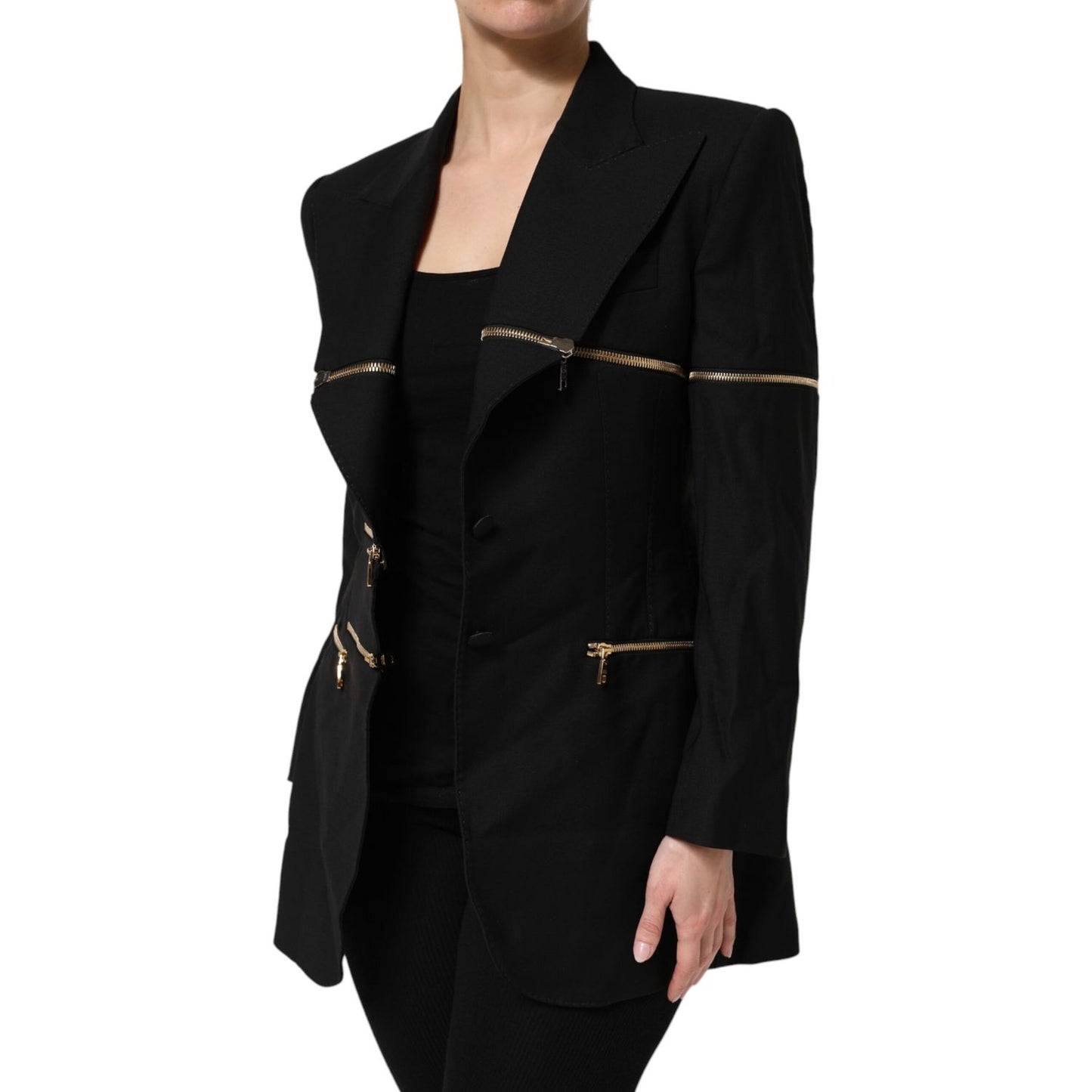 Dolce & Gabbana Black Wool Zipper Detailing Blazer Jacket