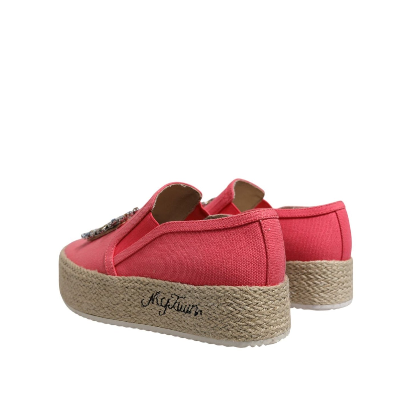 Twinset Pink Canvas Crystal Embellished Slip On Shoes Twinset