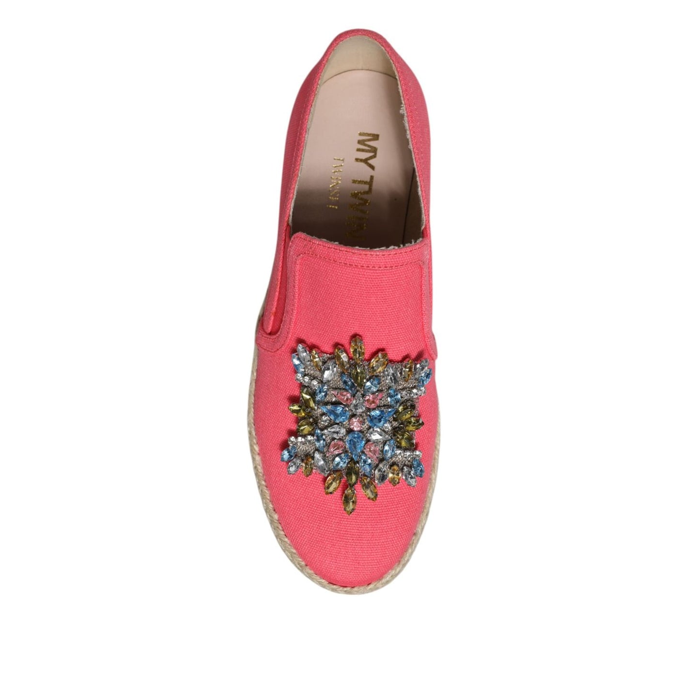 Twinset Pink Canvas Crystal Embellished Slip On Shoes Twinset