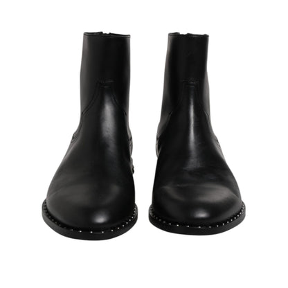 Dolce & Gabbana Black Leather Logo Ankle Boots Studded Shoes