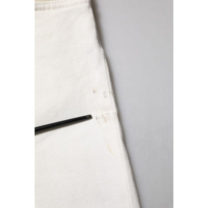 Dolce & Gabbana White Cotton Logo Plaque Slim Fit Denim Jeans