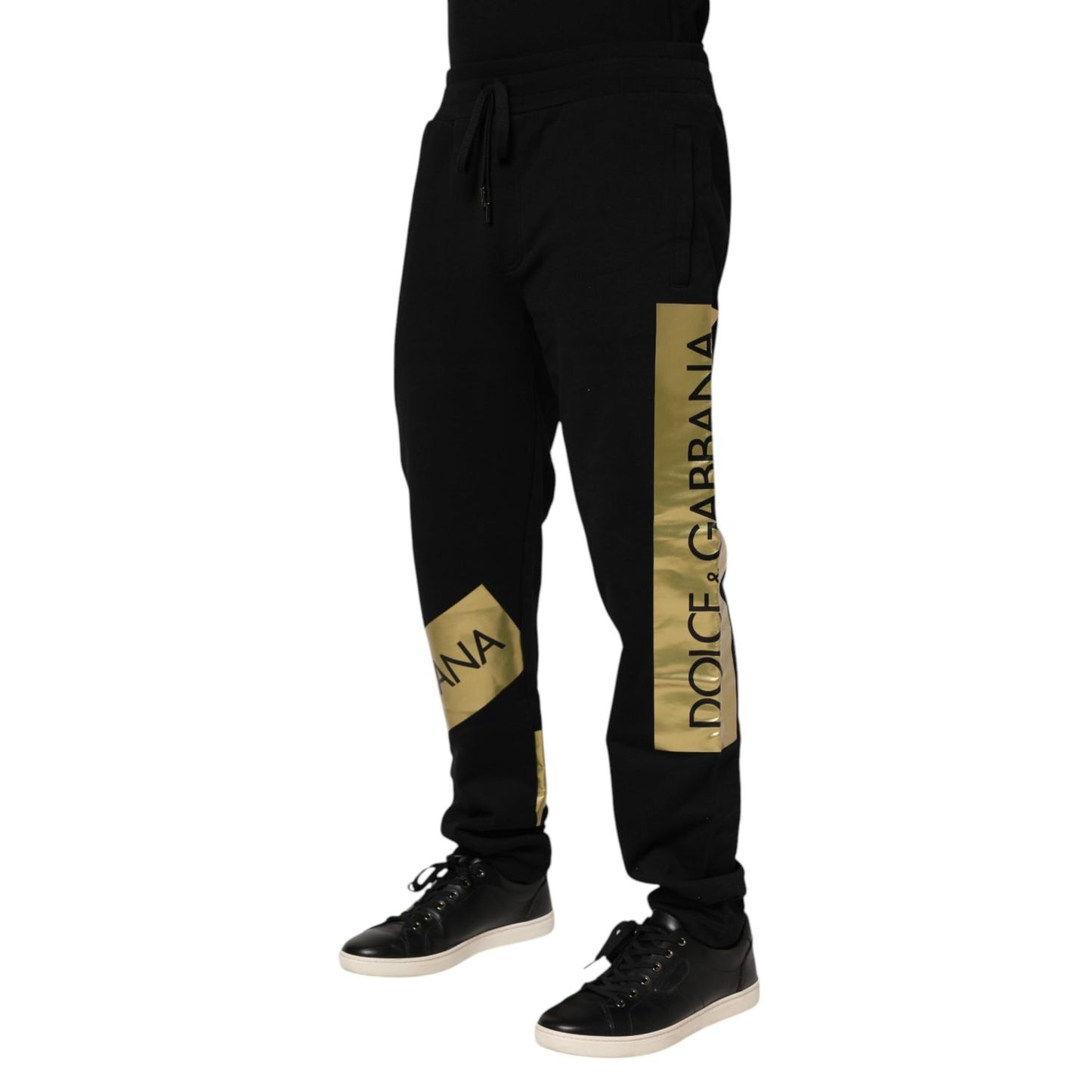 Dolce & Gabbana Black Cotton Logo Tape Men Jogger Pants