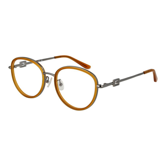 Guess Orange Women Glasses Frame with metal full-rim round style, demo plastic lenses, and branded case, size 53-18-145.
