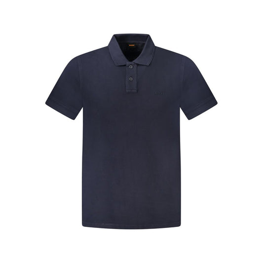 Hugo Boss Blue Cotton Polo Shirt with short sleeves, 2 buttons, and logo print