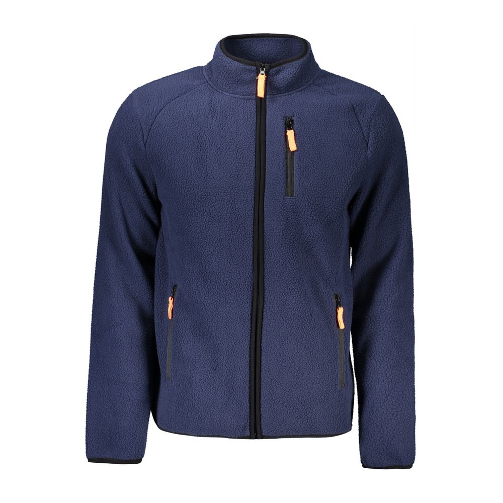 Norway 1963 Blue Polyester Men Sweater with zip detail and pockets, showcasing sophisticated style and practicality for trendsetters.