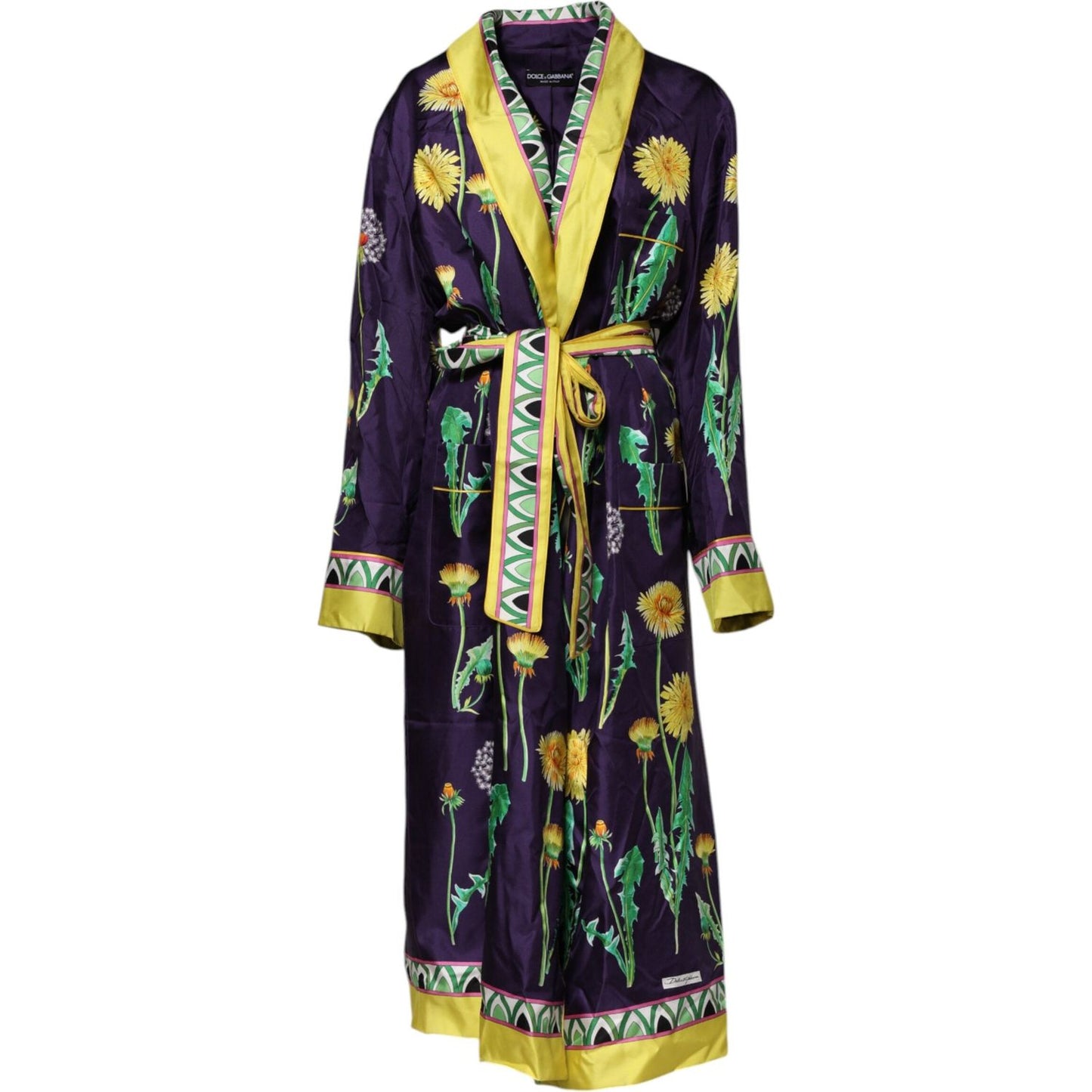 Dolce & Gabbana Blue Floral Print Silk Long Sleeves Wrap Robe JKT41483-44