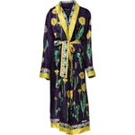Dolce & Gabbana Blue Floral Print Silk Long Sleeves Wrap Robe JKT41483-44