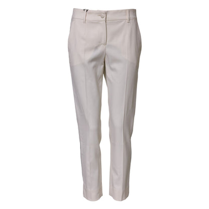 Dolce & Gabbana White Wool Mid Waist Tapered Trouser Pants