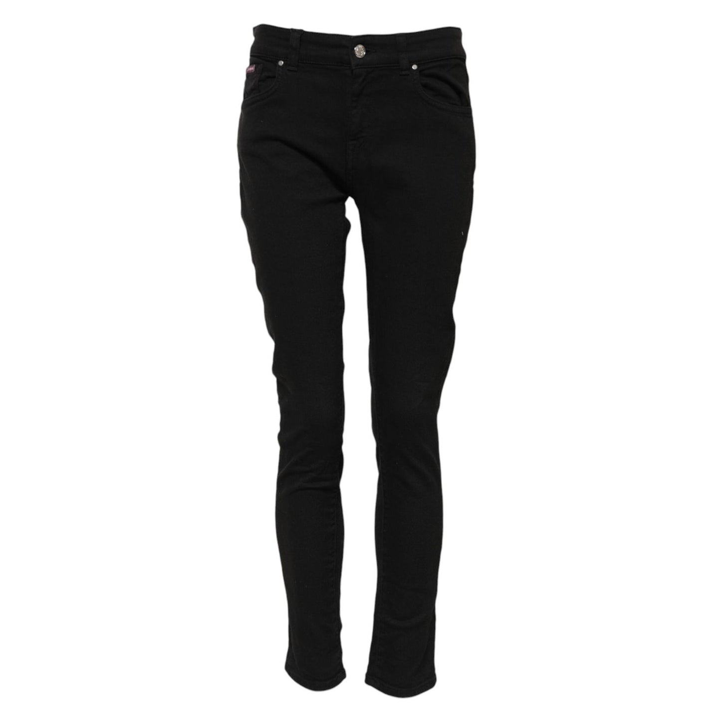Dolce & Gabbana Black Cotton Logo Skinny Mid Waist Denim Jeans