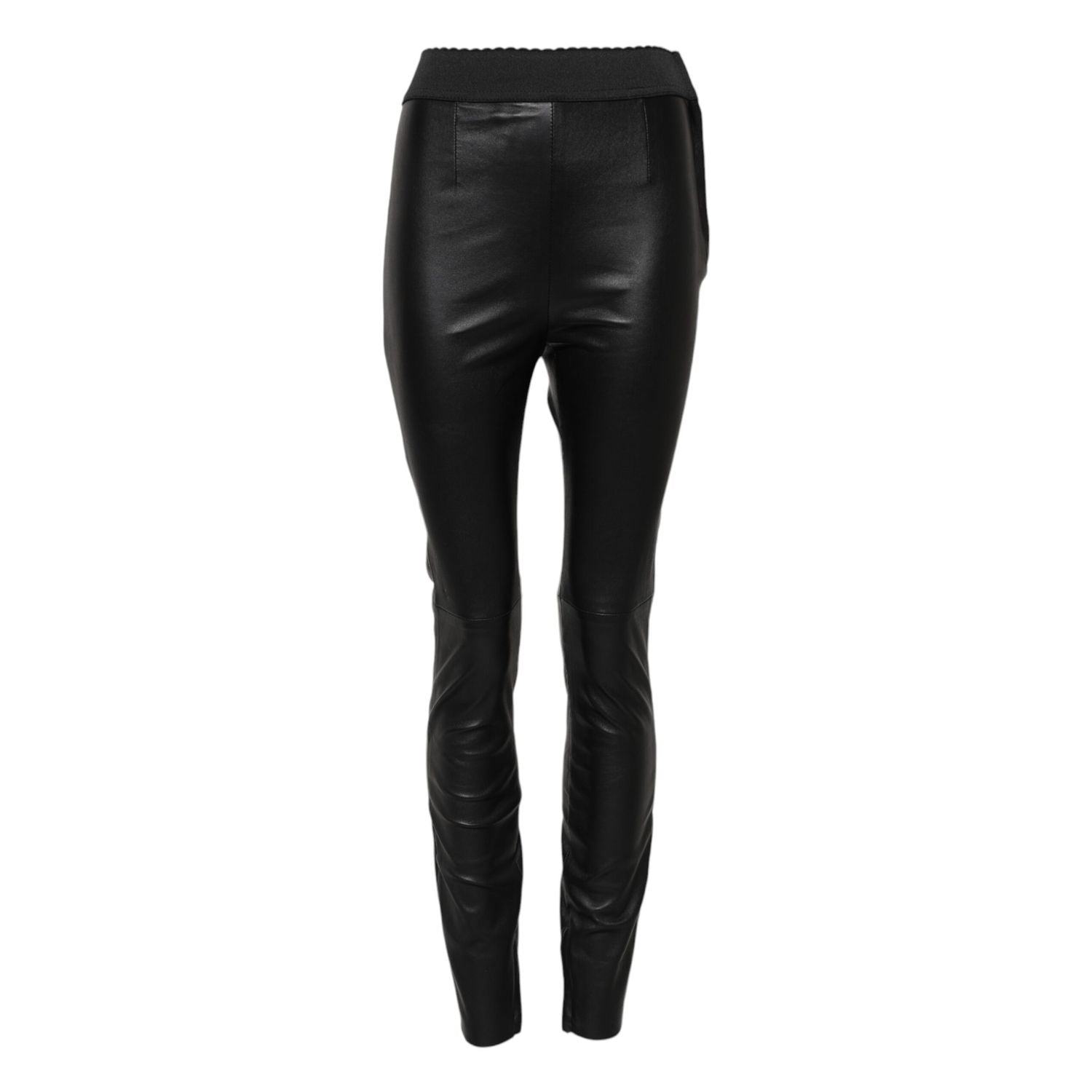 Dolce & Gabbana Black Leather Elastic Waist Pants