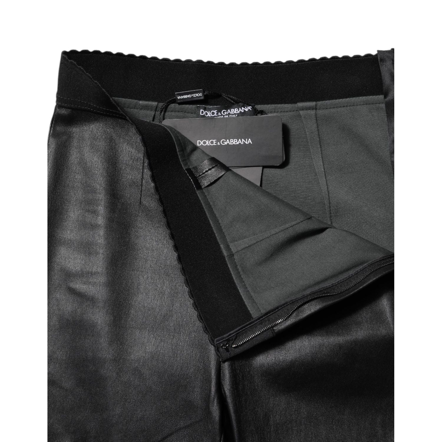 Dolce & Gabbana Black Leather Elastic Waist Pants
