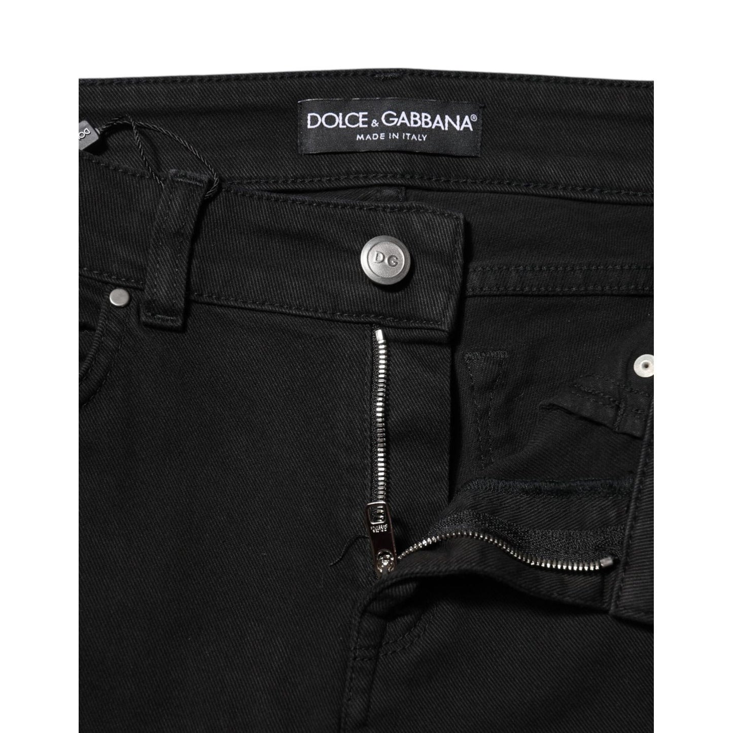 Dolce & Gabbana Black Cotton Logo Skinny Mid Waist Denim Jeans