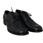 Dolce & Gabbana Dark Blue Leather Wingtip Oxford Dress Shoes MV2362-39