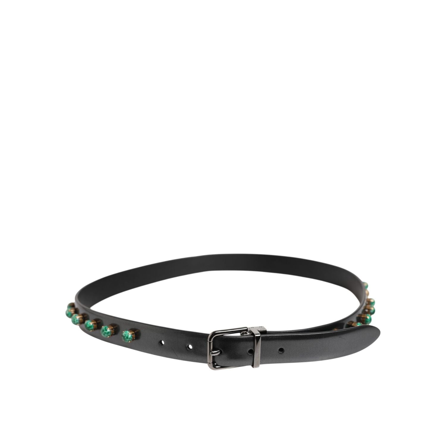 Dolce & Gabbana Black Leather Studded Silver Tone Buckle Belt
