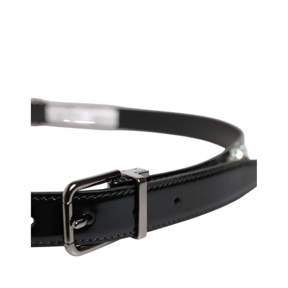 Dolce & Gabbana Black Embellished Metal Logo Buckle Belt