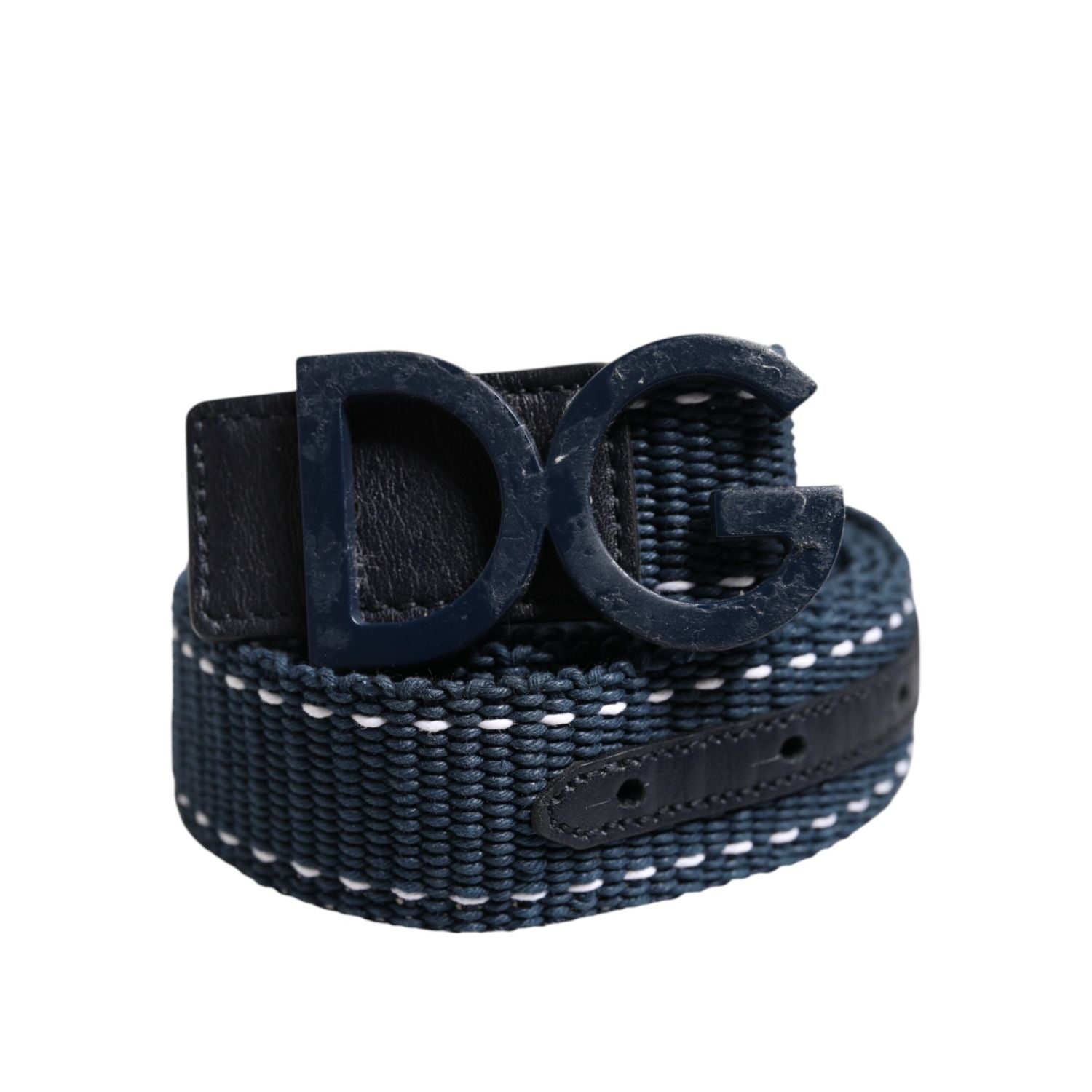 Dolce & Gabbana Blue White Cotton DG Logo Metal Buckle Belt