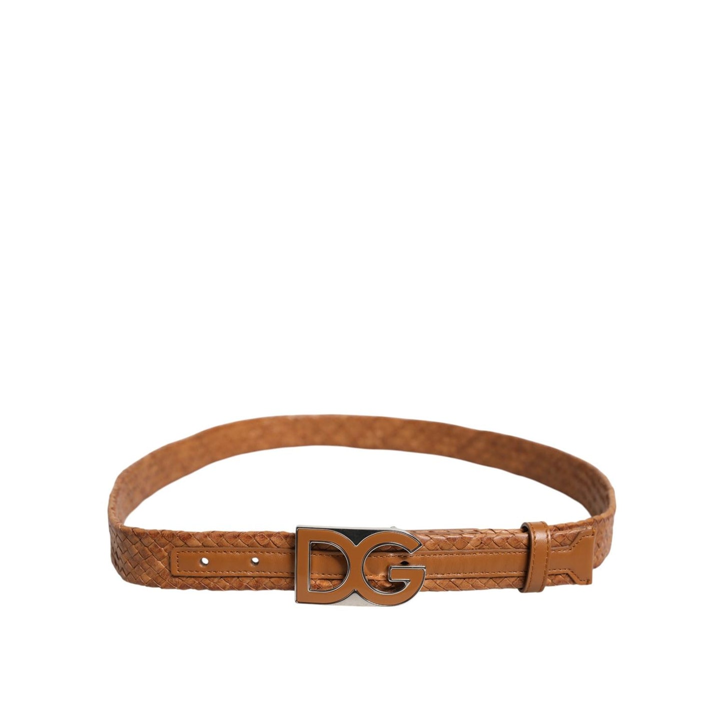 Dolce & Gabbana Brown Braided Metal DG Logo Buckle Belt