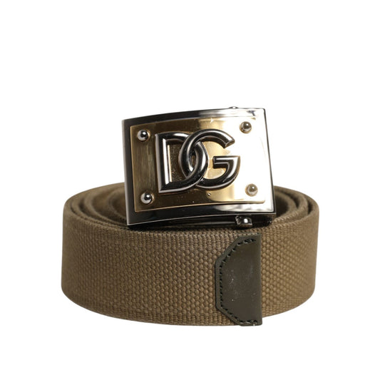 Dolce & Gabbana Military Green Nylon Logo Metal Buckle Belt