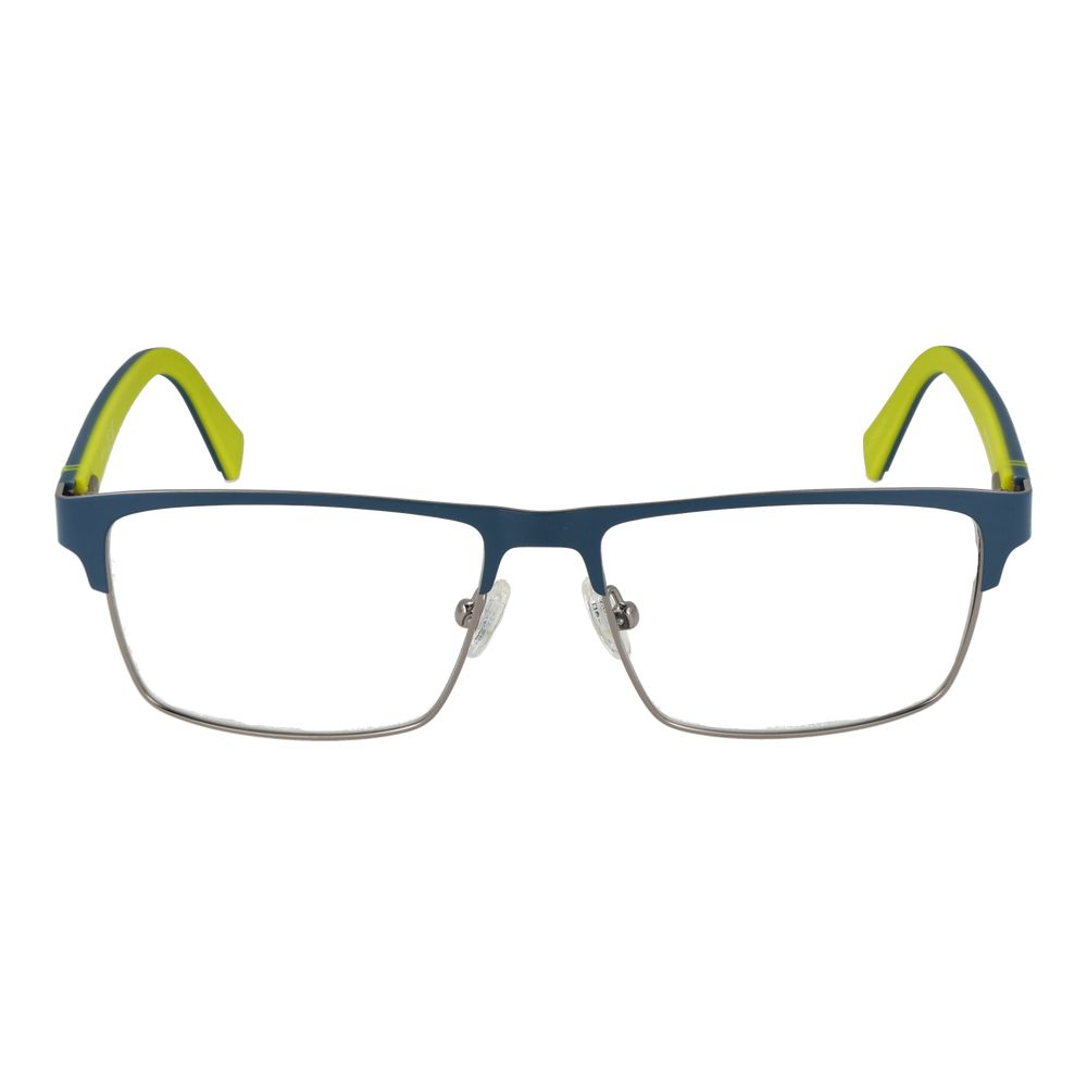 Guess Blue Men Glasses Frame with blue metal full-rim, demo plastic lenses, rectangle style, spring hinge, included branded case.