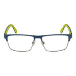 Guess Blue Men Glasses Frame with blue metal full-rim, demo plastic lenses, rectangle style, spring hinge, included branded case.