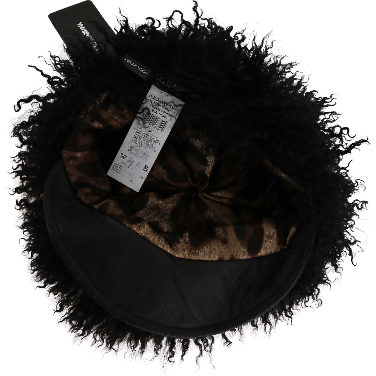 Dolce & Gabbana Black Tibet Lamb Fur Leather Gatsby Hat Hat