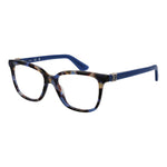 Guess Blue Women Glasses Frame with full-rim plastic design, rectangle shape, demo lenses, 49 size, blue color, and branded case included.