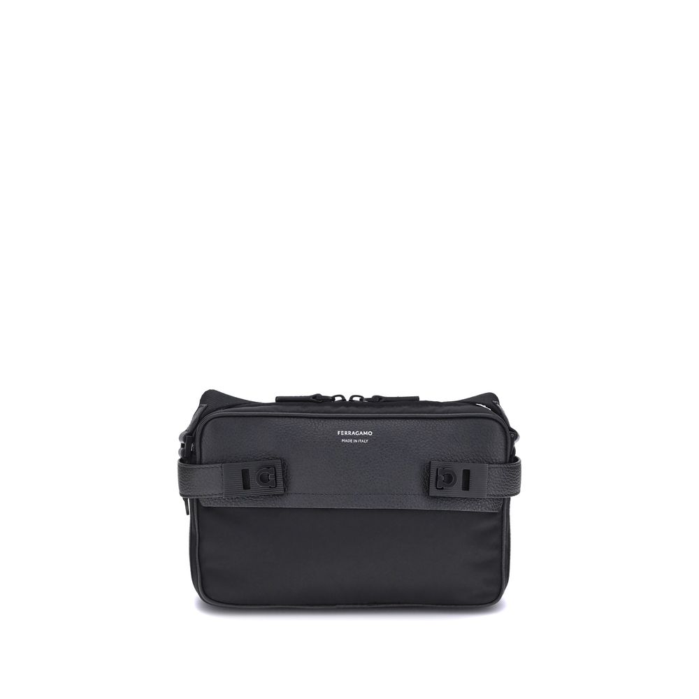 Ferragamo Black Calf Leather Bos Taurus Shoulder Bag