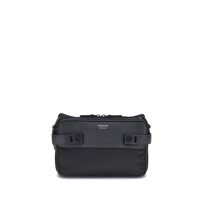 Ferragamo Black Calf Leather Bos Taurus Shoulder Bag