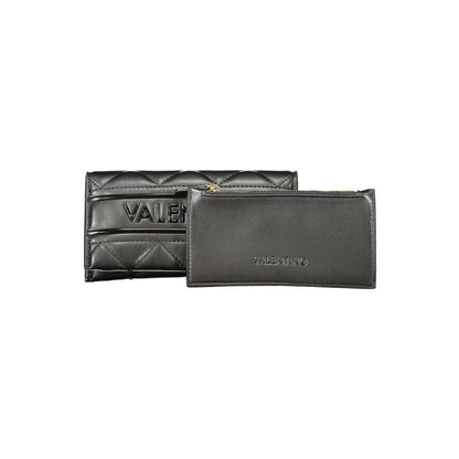 Mario Valentino Black Polyethylene Women Wallet with dual compartments and card slots for organized elegance.