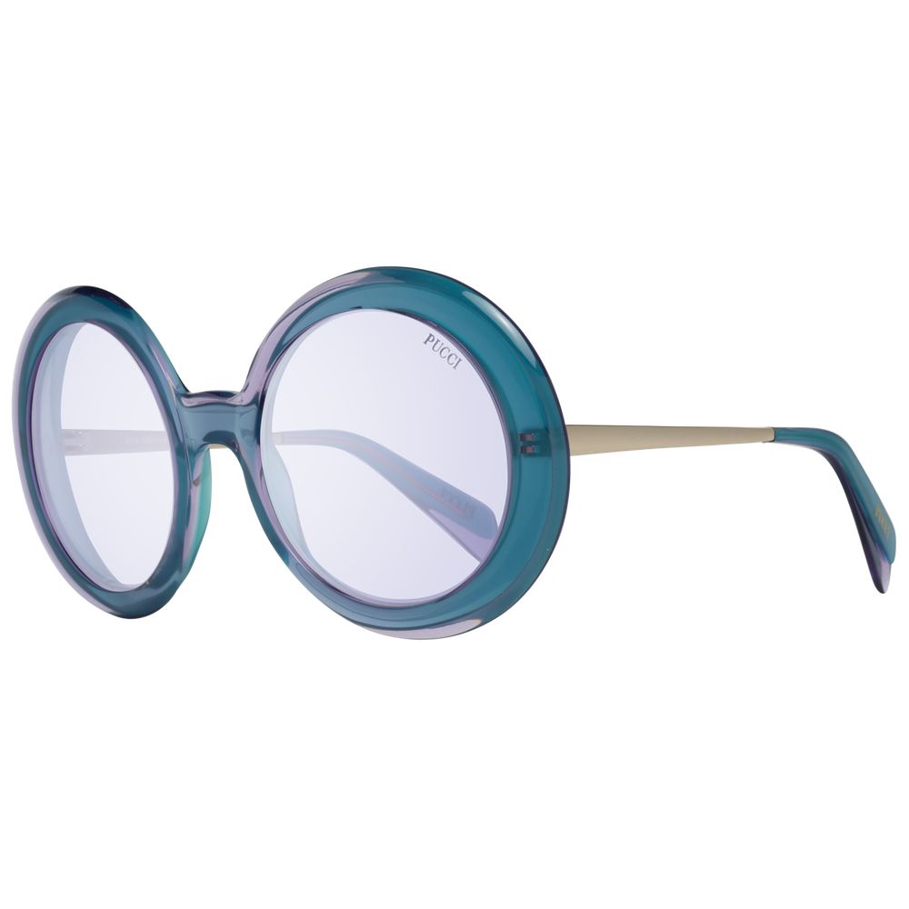 Emilio Pucci Turquoise Women Sunglass with round frame, metal & plastic frame, purple lenses, 100% UVA & UVB protection, size 57-23-135.