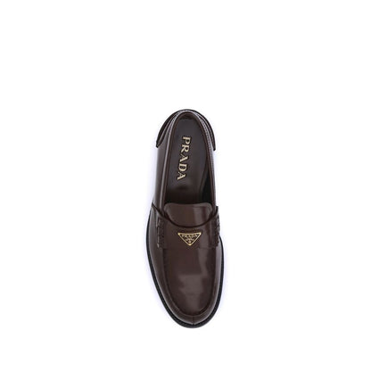 Prada Brown Calf Leather Bos Taurus Slip-On Loafers