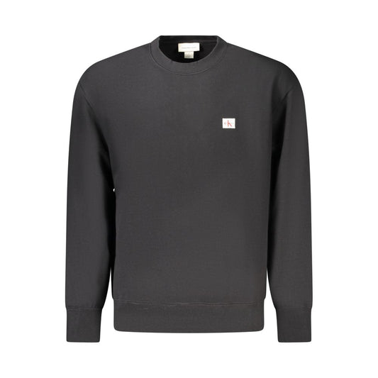 Calvin Klein Black Cotton Men Sweater with logo, crew neck, long sleeves, sustainable fabric; sleek black design for everyday style.